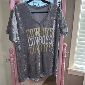 NFL Gray and Gold Cowboys Short Sleeve Crushed Velvet Tee